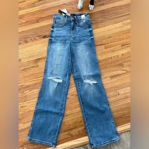 Judy Blue high rise tummy control wide leg distressed jeans medium wash size 0